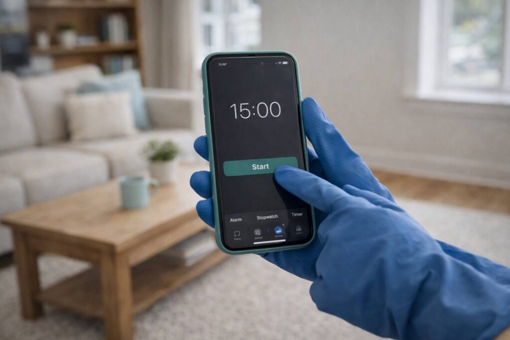 Snelreiniging bezig met timer