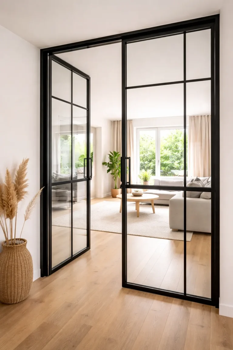 Zwarte stalen kozijnen op maat met glas in modern interieur