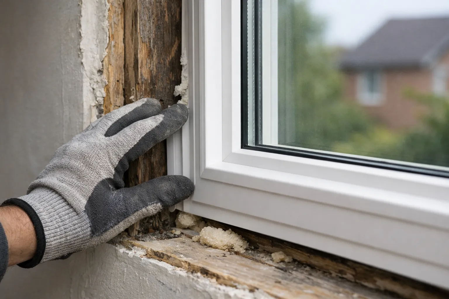 Plaatsing van een nieuw kunststof kozijn over een oud houten frame