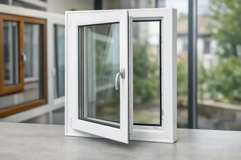 Wit PVC draai-kiepraam in showroom